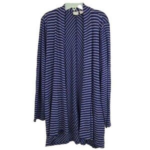 Chicos Zenergy Womens Cardigan Size 12/14 Blue Striped Soft Knit Longline Open